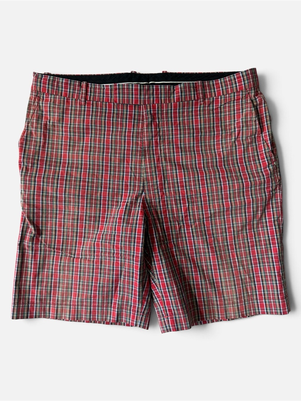 RLX Ralph Lauren mens 36 red check plaid polyester cotton flat front golf shorts